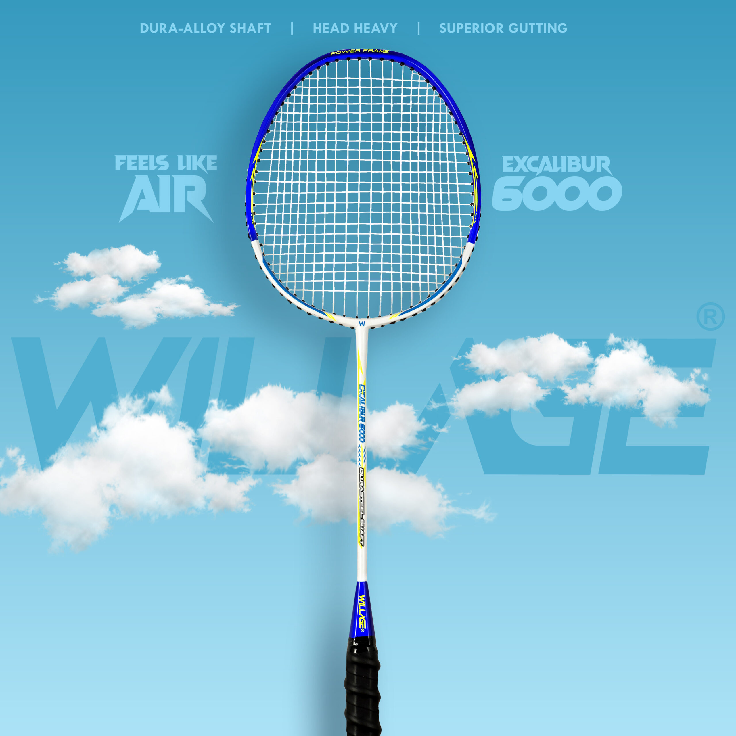 EXCALIBUR 6000 blue BANNER 1 High Tension Badminton Racket with Comfortable Grip - WillAge